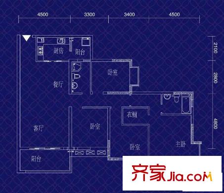 寶嘉江楓美岸戶型圖一期5幢標(biāo)準(zhǔn)層7號房 4室2廳2衛(wèi)1廚