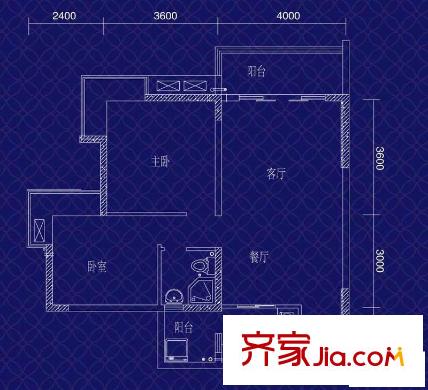 寶嘉江楓美岸戶型圖一期5幢/6幢標(biāo)準(zhǔn)層3號房 2室2廳1衛(wèi)1廚