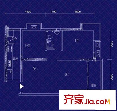 寶嘉江楓美岸戶型圖一期5幢/6幢標(biāo)準(zhǔn)層6號房 2室2廳1衛(wèi)1廚