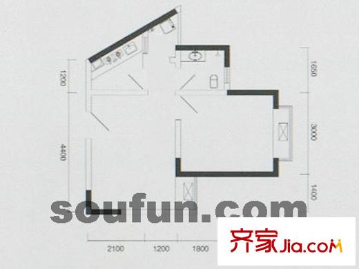 建工新康橋戶型圖平層C戶型 1室1廳1衛(wèi)1廚