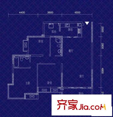 寶嘉江楓美岸戶型圖一期5幢標(biāo)準(zhǔn)層1號房 3室2廳2衛(wèi)1廚