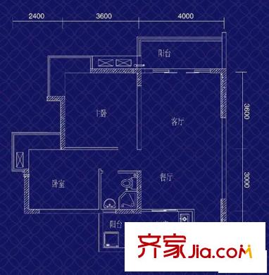 寶嘉江楓美岸戶型圖一期5幢/6幢標(biāo)準(zhǔn)層3號房 2室2廳1衛(wèi)1廚