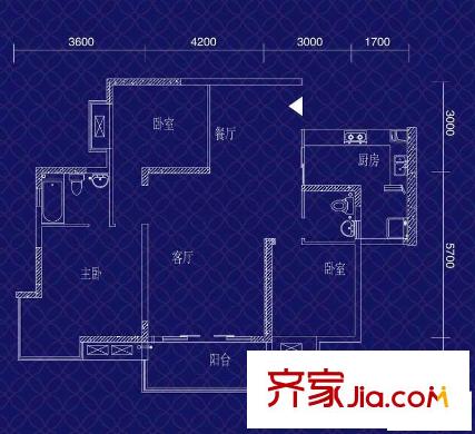 寶嘉江楓美岸戶型圖一期5幢標(biāo)準(zhǔn)層2號房 3室2廳2衛(wèi)1廚