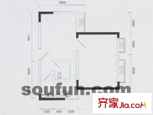 建工新康橋戶型圖平層D戶型 1室
