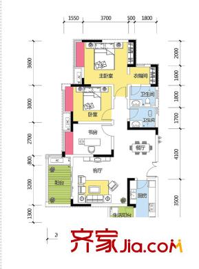協(xié)信云棲谷戶型圖3期再云端16號樓標(biāo)準(zhǔn)層3戶型 3室2廳2衛(wèi)1廚