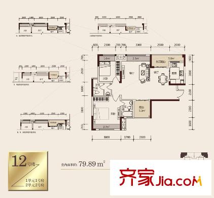 強(qiáng)輝金色池塘戶型圖四期熙汀12號(hào)樓1、2單元標(biāo)準(zhǔn)層1、2號(hào)房 2室2廳2衛(wèi)1廚