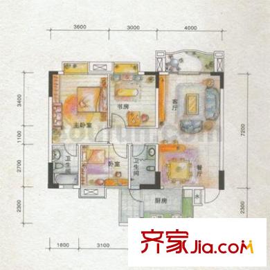 保利香檳花園戶型圖戶型圖 3室2廳2衛(wèi)1廚