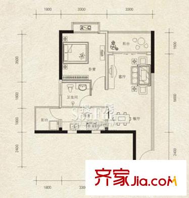 保利香檳花園戶型圖F組團(tuán)D戶型 1室2廳1衛(wèi)1廚