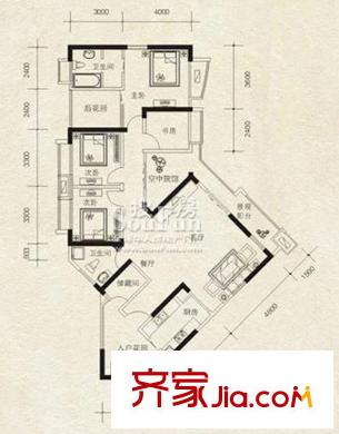 保利香檳花園戶型圖F組團(tuán)E戶型 4室2廳2衛(wèi)1廚
