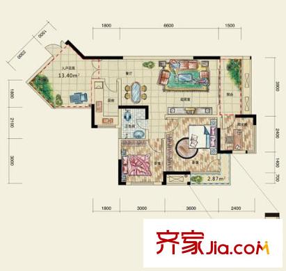 強(qiáng)輝金色池塘戶型圖19號(hào)樓6號(hào)戶型 3室2廳1衛(wèi)1廚