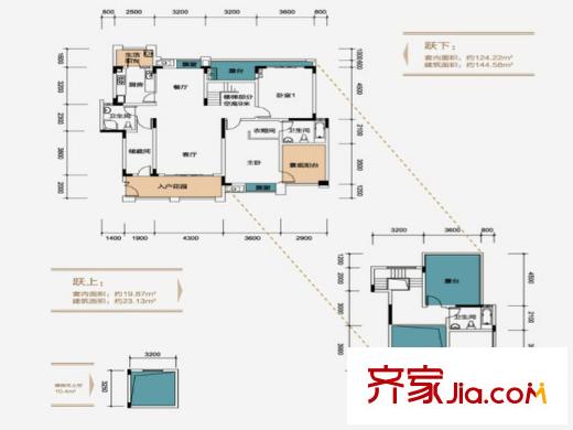 重慶總部城戶(hù)型圖一期F3棟標(biāo)準(zhǔn)層D-4戶(hù)型  3室2廳3衛(wèi)1廚
