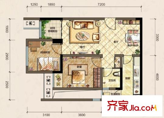 和泓江山國際一期1號樓標(biāo)準(zhǔn)層1、6號房戶型 1室1廳1衛(wèi)1廚