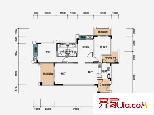 重慶總部城戶型圖一期F3棟標(biāo)準(zhǔn)層D-2戶型  3室2廳2衛(wèi)1廚