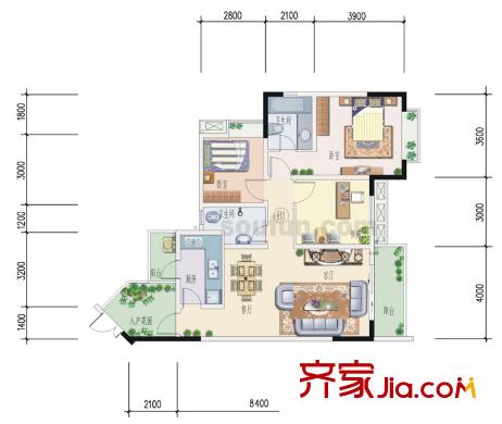 晉愉九龍灣戶型圖B1(二期) 3室2廳2衛(wèi)1廚