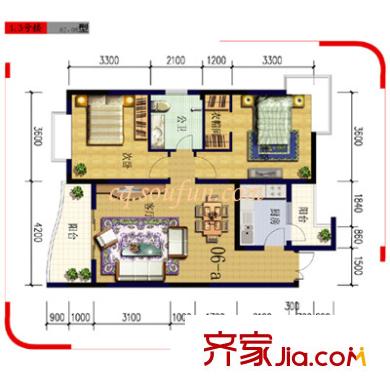 晉愉九龍灣戶型圖1 3號樓02 08 2室2廳1衛(wèi)1廚