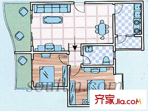 楓橋水郡戶型圖戶型2 2室2廳1衛(wèi)1廚