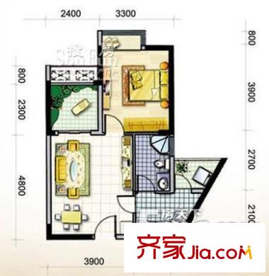 楓橋水郡 1室 戶型圖