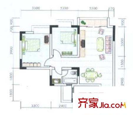 楓橋水郡戶型圖戶型圖 2室2廳1衛(wèi)1廚