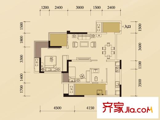 融科金湖灣一期3/4/5號樓3-28層A2戶型 2室2廳1衛(wèi)1廚