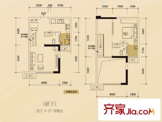 融科金湖灣一期3/4/5號樓3-28層A6戶型 1室2廳2衛(wèi)1廚