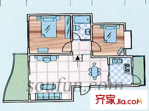 楓橋水郡戶型圖戶型1 2室2廳1衛(wèi)1廚