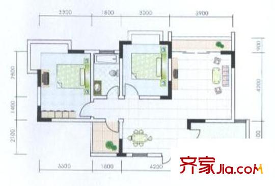 楓橋水郡戶型圖戶型圖 2室2廳1衛(wèi)1廚