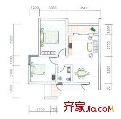 楓橋水郡戶型圖戶型圖 2室2廳1衛(wèi)1廚