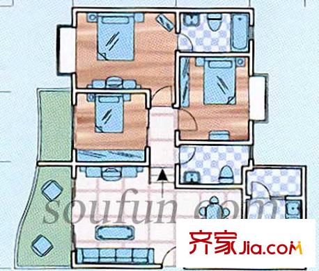 楓橋水郡戶型圖戶型4 3室2廳2衛(wèi)1廚