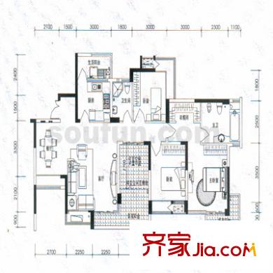 勁力五星城戶型圖3室2廳2衛(wèi)1廚