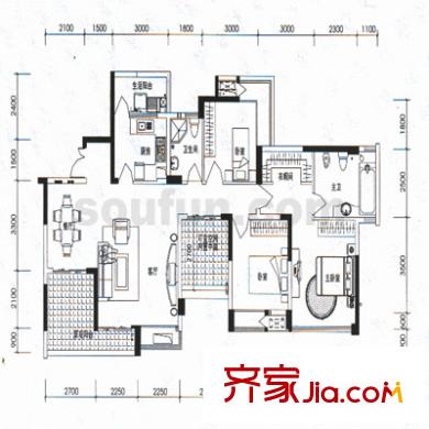 勁力五星城戶型圖3室2廳2衛(wèi)1廚