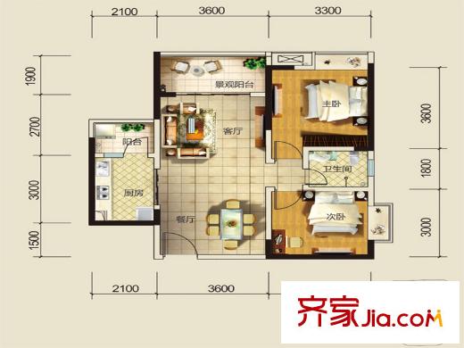 升偉中環(huán)廣場一期5號樓標(biāo)準(zhǔn)層6號房戶型 2室2廳1衛(wèi)1廚