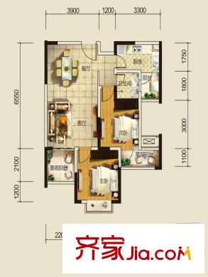 升偉中環(huán)廣場一期5號樓標(biāo)準(zhǔn)層3/4號房戶型 2室2廳1衛(wèi)1廚