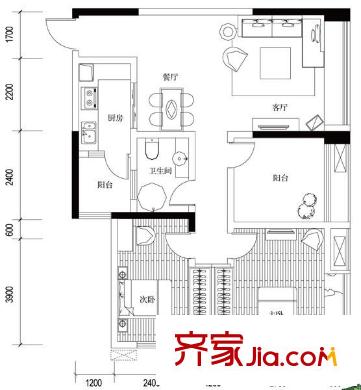 俊峰龍鳳云洲戶型圖12棟8號房 2室2廳1衛(wèi)1廚