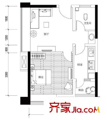 俊峰龍鳳云洲戶型圖12棟12、13號房 1室1廳1衛(wèi)1廚