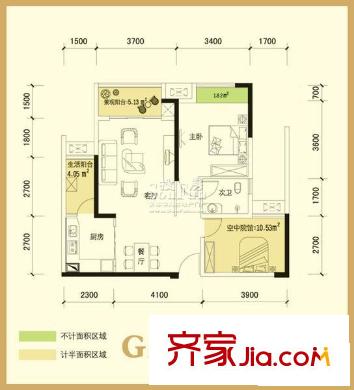 匯祥好萊塢戶型圖二期戶型G 1室2廳1衛(wèi)1廚