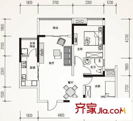 匯祥好萊塢戶型圖一期圖F 2室2廳1衛(wèi)1廚