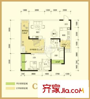 匯祥好萊塢戶型圖二期戶型C 2室2廳1衛(wèi)1廚