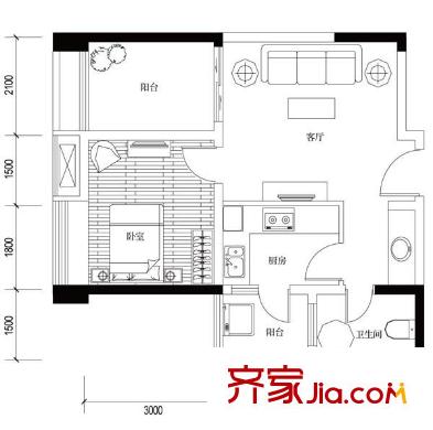 俊峰龍鳳云洲戶型圖12棟1、62、5號房 1室1廳1衛(wèi)1廚