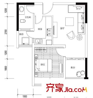 俊峰龍鳳云洲戶型圖12棟1011、14、15號房 1室1廳1衛(wèi)1廚