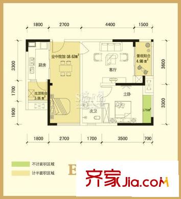 匯祥好萊塢戶型圖二期戶型E 1室1廳1衛(wèi)1廚