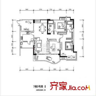 萬科緹香郡 3室 戶型圖