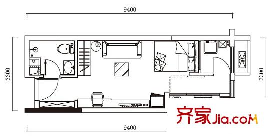 萬科緹香郡戶型圖一期1號樓18層MINI公館G3-1戶型(標(biāo)準(zhǔn)層) 1室1廳1衛(wèi)1廚