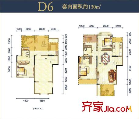 萬科緹香郡戶型圖三組團4號樓D6戶型(洋房躍層) 4室2廳2衛(wèi)1廚