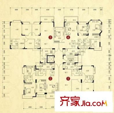恒大綠洲戶型圖1期2.4號樓標準層平面圖 