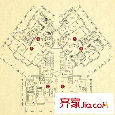 恒大綠洲戶型圖1期16號樓標準層平面圖 