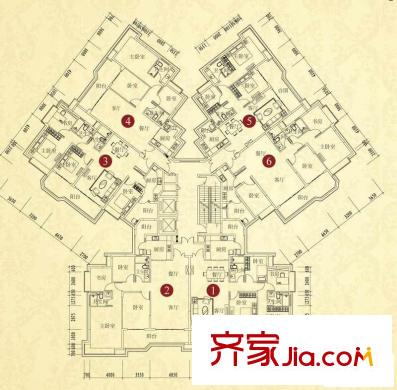 恒大綠洲戶型圖1期17.18號樓標準層平面圖 