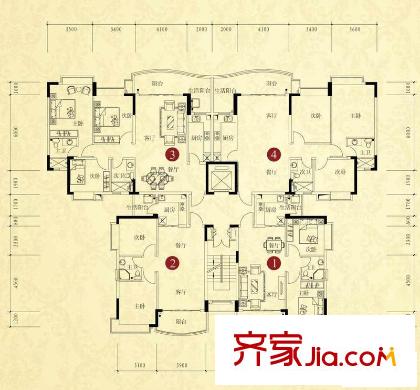 恒大綠洲戶型圖1期6號樓標準層平米圖 