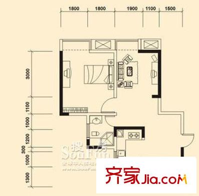 光宇陽(yáng)光地中海戶(hù)型圖2期A3戶(hù)型1幢 1室2廳1衛(wèi)1廚