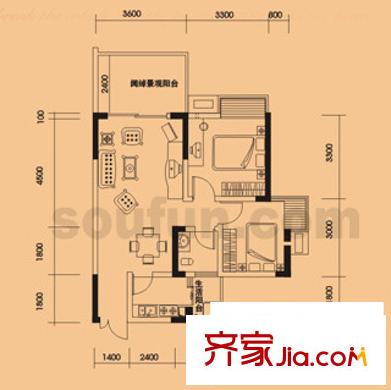 光宇陽(yáng)光地中海戶(hù)型圖E戶(hù)型-2-4-5-7幢 2室2廳1衛(wèi)1廚