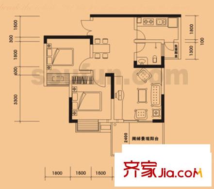 光宇陽(yáng)光地中海戶(hù)型圖B戶(hù)型2-4-5-7幢 2室2廳1衛(wèi)1廚